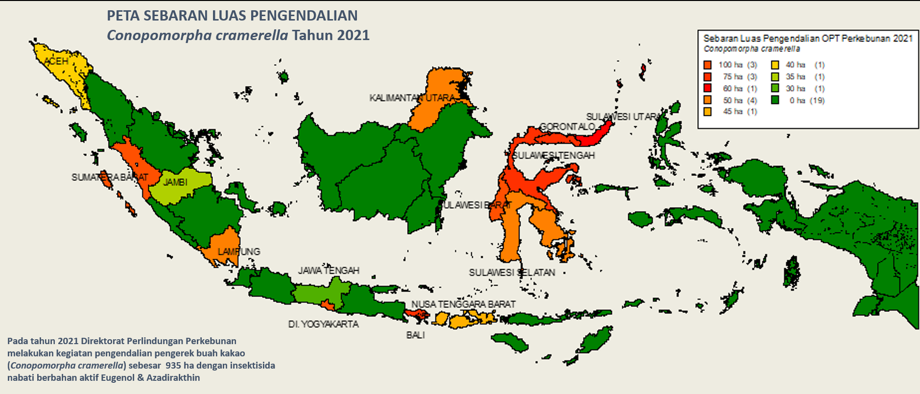 Gambar 2. Sebaran Luas Pengendalian Conopomorpha cramerella tahun 2021